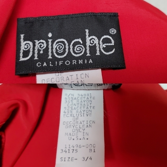 𝅺BRIOCHE 80s Vintage Red Gingham Plaid Cropped Jacket Tie Pleated Wiggle Dress - Picture 16 of 16